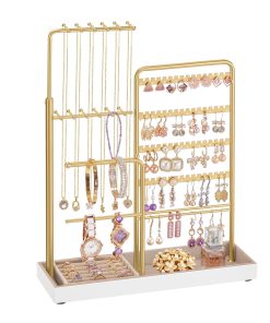 Jewelry holder with metal frame velvet tray and adjustable stand
