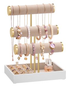 Jewelry stand with velvet tray and removable ring holder