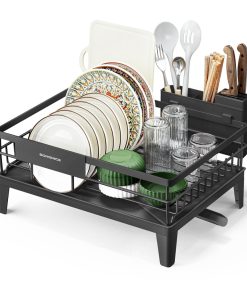 Dish drying rack with drainboard and rotatable spout