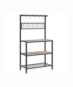 VASAGLE Bakers Rack. Coffee Bar. Kitchen Storage Shelf Rack with 10 Hooks. 3 Shelves. Adjustable Feet. for Microwave Oven. 15.7 x 33.1 x 66.9 Inches. Industrial. Greige and Black