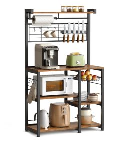 Bakers Rack with Magnetic Knife Holder. Basket and Hooks