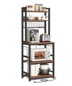 Bakers Rack with Charging Station and Adjustable Shelf