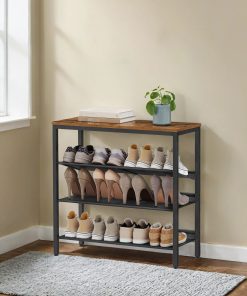 Four tier shoe storage rack with adjustable mesh shelves