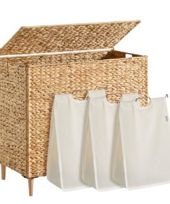 Multi compartment wicker laundry hamper with lid for bedroom
