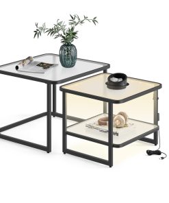 Modern Square Side Tables with Bottom Shelf