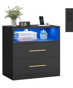 CUSTOS Collection - Nightstand with Charging Station. LED Lights