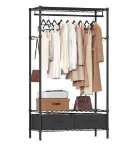 Clothes Rack with Mesh Shelf and Drawers