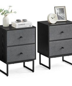 Set of 2 Bed Side Tables with Fabric Drawers Cloud White and Dove