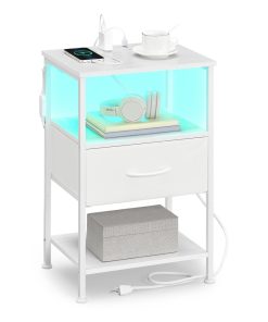 Smart bedside table with charging station and app controlled led lights