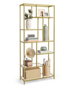 6-Tier Tall Bookshelf with Tempered Glass Shelves