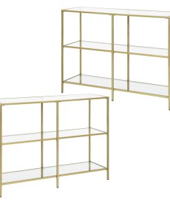 VASAGLE Set of 2 Entryway Tables. 3-Tier Console Tables. Tempered Glass Sofa Tables. 11.8 x 39.4 x 28.7 Inches