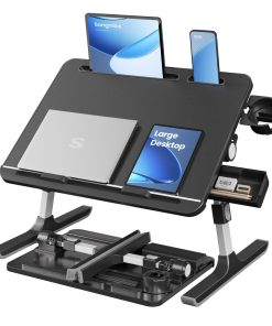 Foldable bed laptop desk with adjustable tilt and cup holder