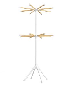 Foldable clothes drying rack with bamboo rods for indoor laundry