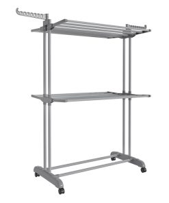SONGMICS Clothes Drying Rack 3-Tier. Foldable Laundry Drying Rack 148 cm Tall. Stainless Steel. Rolling Laundry Horses