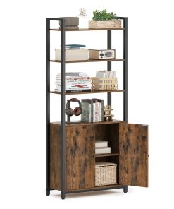 Tall Bookcase with Door and Steel Frame