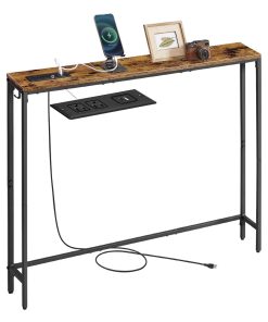 Slim console table with power outlet and hook