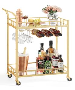 Wine Cart with 2 Mirrored Shelves