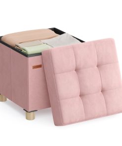 SONGMICS Small Storage Ottoman. Folding Ottoman Cube. 15 x 15 x 15.7 Inches. Footstool. Footrest. 9.8 Gal. (37 L). Velvet Surface. for Bedroom. Living Room. Dorm