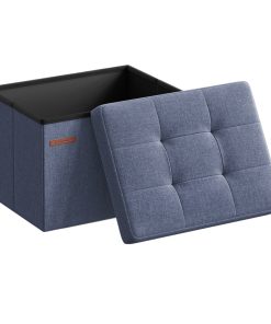MAZIE Collection - Small Folding Storage Ottoman. Linen-Look Fabric