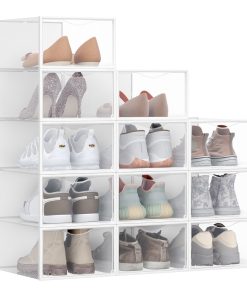 SONGMICS Stackable Shoe Boxes. Set of 12 Plastic Shoe Organizers with Door
