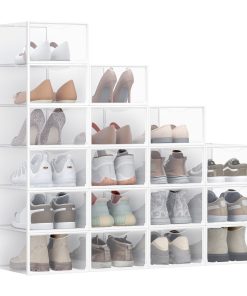 Stackable plastic shoe storage boxes for closet and bedroom