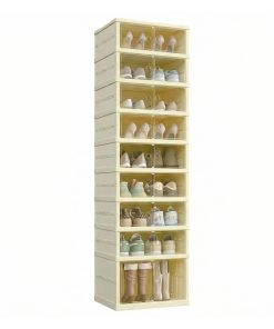 SONGMICS Foldble Shoe Storage Organizer for Closet. Stackable Sneaker Cabinet with Magnetic Door