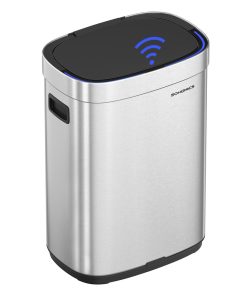 Kitchen Trash Can. 17.2-Gallon (65 L) Motion Sensor Garbage Can. Stainless Steel Trash Bin. Ozone Odor Control. Stay-Open. Metallic Silver