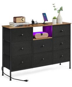 Fabric Dresser with Power Outlets and LED Lights