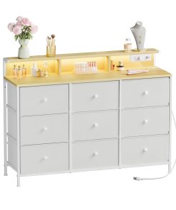 Dresser with 9 Fabric Drawers and LED Lights