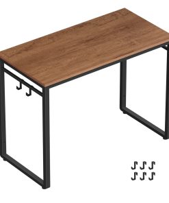 VASAGLE Computer Desk. Office Desk with 8 Hooks. for Study. Home Office. Easy Assembly. Industrial Design. 47.2 x 23.6 x 29.5 Inches. Walnut Brown and Black