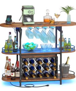 Bar Cabinet with LED Lights and Power Outlets