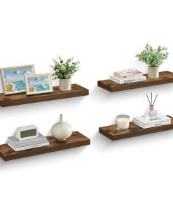 Wall Shelves Set of 4. Floating Shelves. 8 x 23.6 x 1.5 Inches. Display Shelves for Picture Frames. Decor. Hanging Shelf for Living Room. Kitchen. Rustic Brown