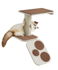 Wall-Mounted Cat Stairs with Shelf and Self-Groomer