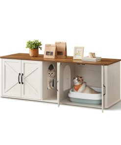 Feandrea Double Cat Litter Box Enclosure. Modern Litter Box Furniture Hidden for 2 Cats