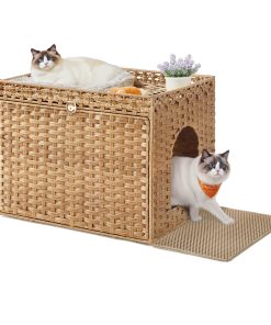 Cat Litter Box Enclosure with Extra Litter Mat and Removable Washable Tray