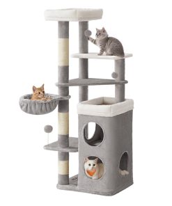 Feandrea Tall Cat Tree Tower. Multiple-Level Cat Condo with 2 Caves