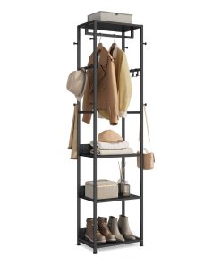 Coat rack freestanding hall tree with shelves
