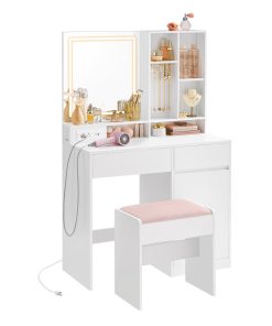Kailyn Collection - Vanity Desk with Mirror and Lights. Power Outlets