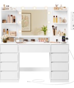 Kailyn Collection - Vanity Desk with Mirror and 9 LED Bulbs