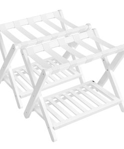 Solid Wood Luggage Racks. Set of 2. No Assembly Required. Foldable Suitcase Stand. Luggage Holder