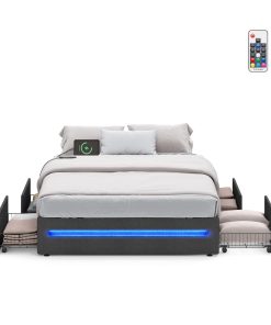 Bed Frame with 4 Drawers and Charging Station