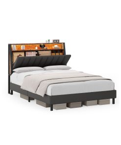 Bed Frame with Storage Headboard and Charging Station
