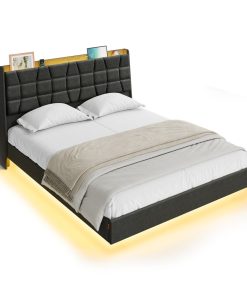 VASAGLE Queen Size Floating Bed Frame with LED Lights